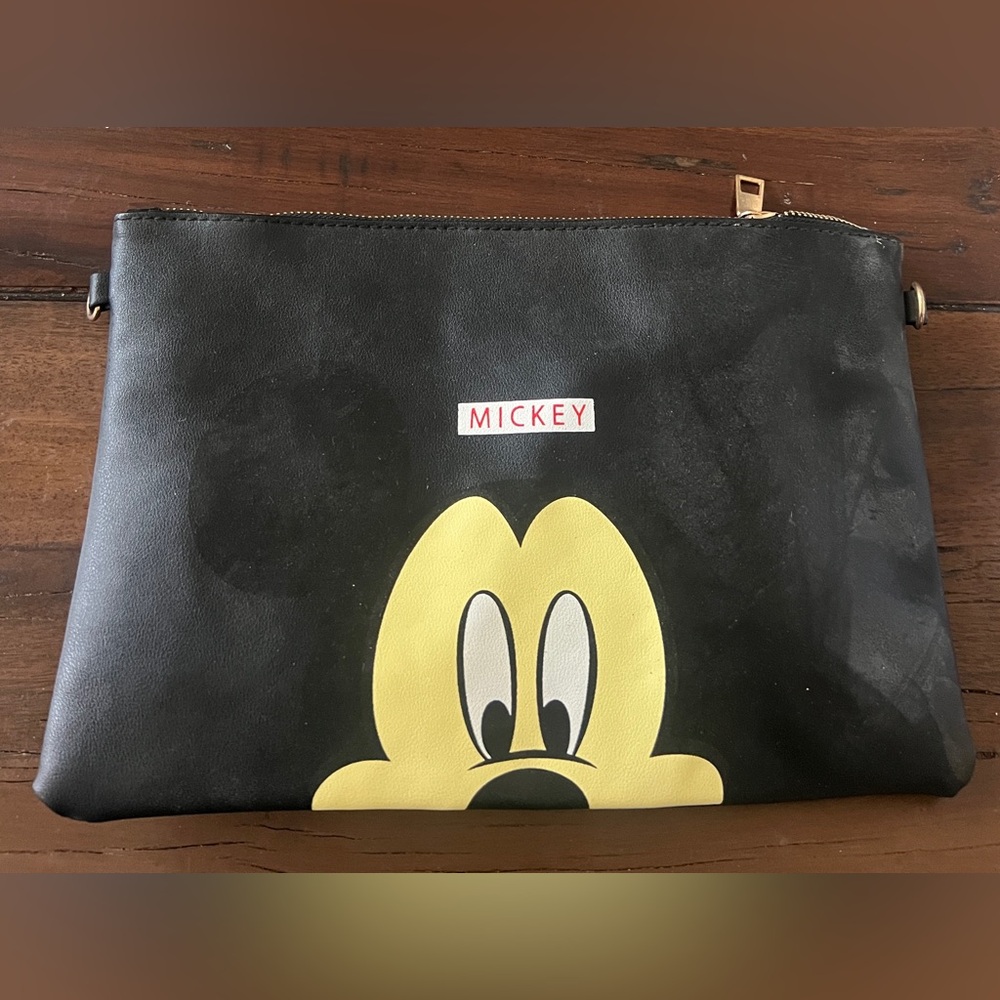 Disney Mickey Mouse Black and Yellow Crossbody Purse Clutch Bag- Straps Included